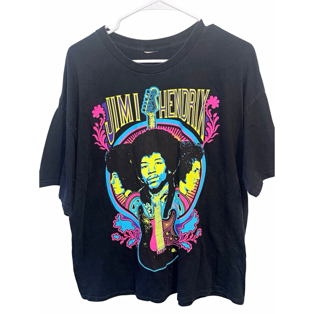 Men's Black Jimi Hendrix Graphic Print Cotton Short Sleeve Crew Neck XL T-Shirt
